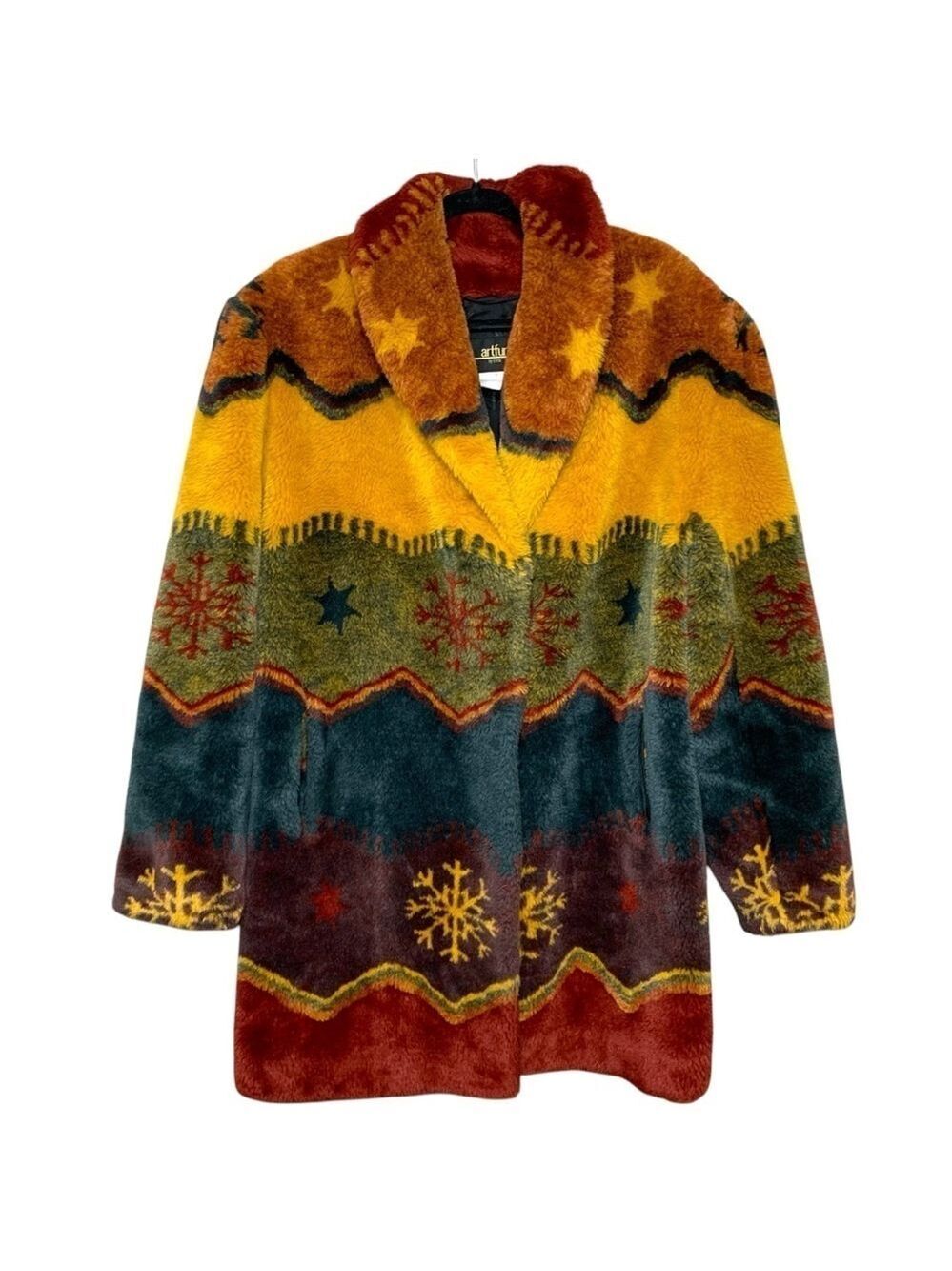 Vintage 90s Teddy Jacket Coat Mid Length Sz M Oversized Green Brown Cozy Plush